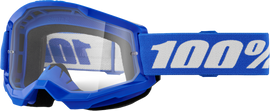 100-PERCENT Strata 2 Goggle with blue clear lens, durable eyewear designed for optimal eye protection and clear visibility.