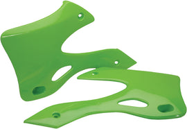 Acerbis green radiator shrouds for motorcycle, featuring sleek aerodynamic design and vibrant green color.