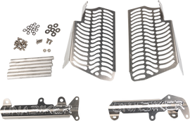 Unabiker radiator guard in natural hon finish, designed for protection with a durable metal brace for motorcycle cooling system.