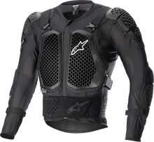 Load image into Gallery viewer, Alpine Star Bionic Action V2 Black Protection Jacket in XL, showing padded armor and adjustable straps for motorcycle safety.