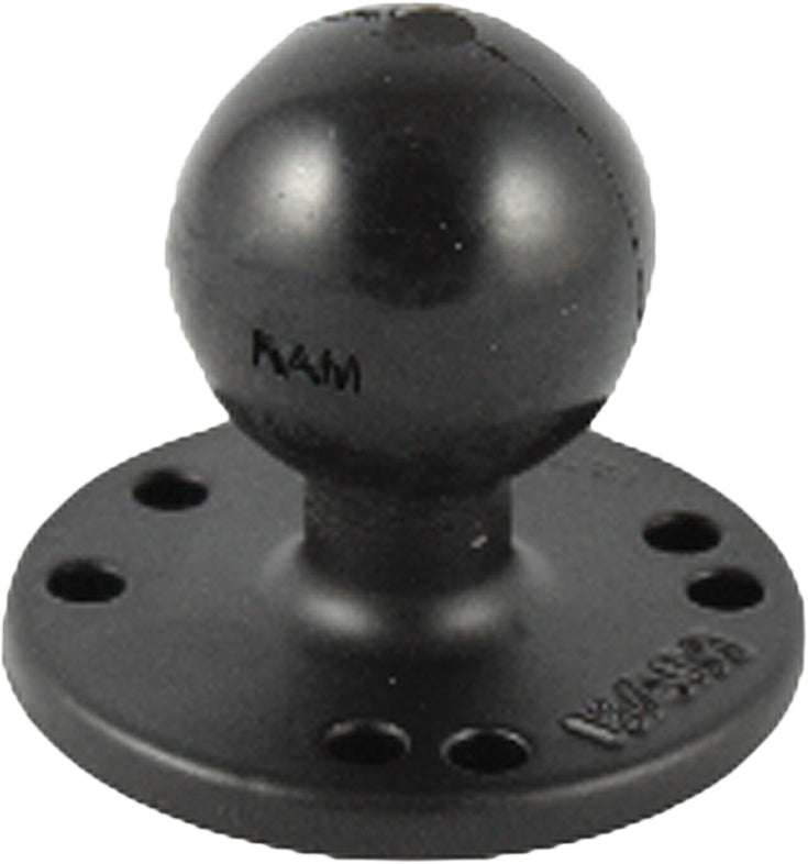 Ram 2-1/2-inch diameter base accessory with metal construction and mounting holes, designed for vehicle or equipment installation.