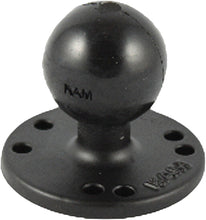 Load image into Gallery viewer, Ram 2-1/2-inch diameter base accessory with metal construction and mounting holes, designed for vehicle or equipment installation.
