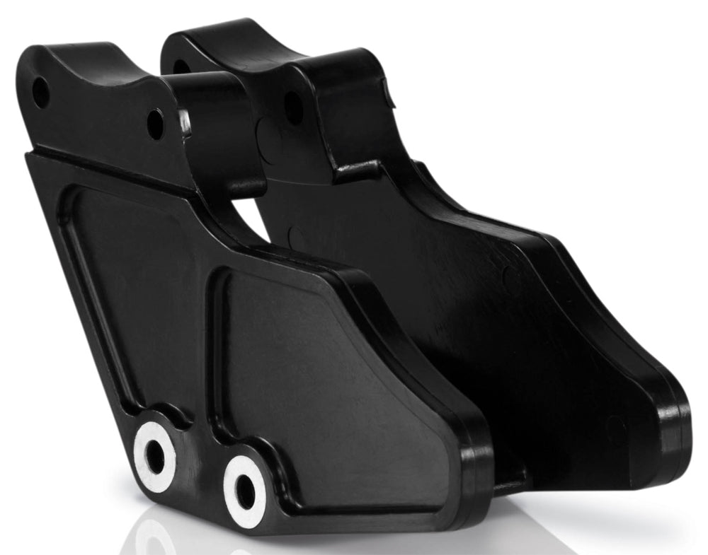 Acerbis black 1-piece chain guide blocks for drive system, showing the durable plastic construction with mounting features.