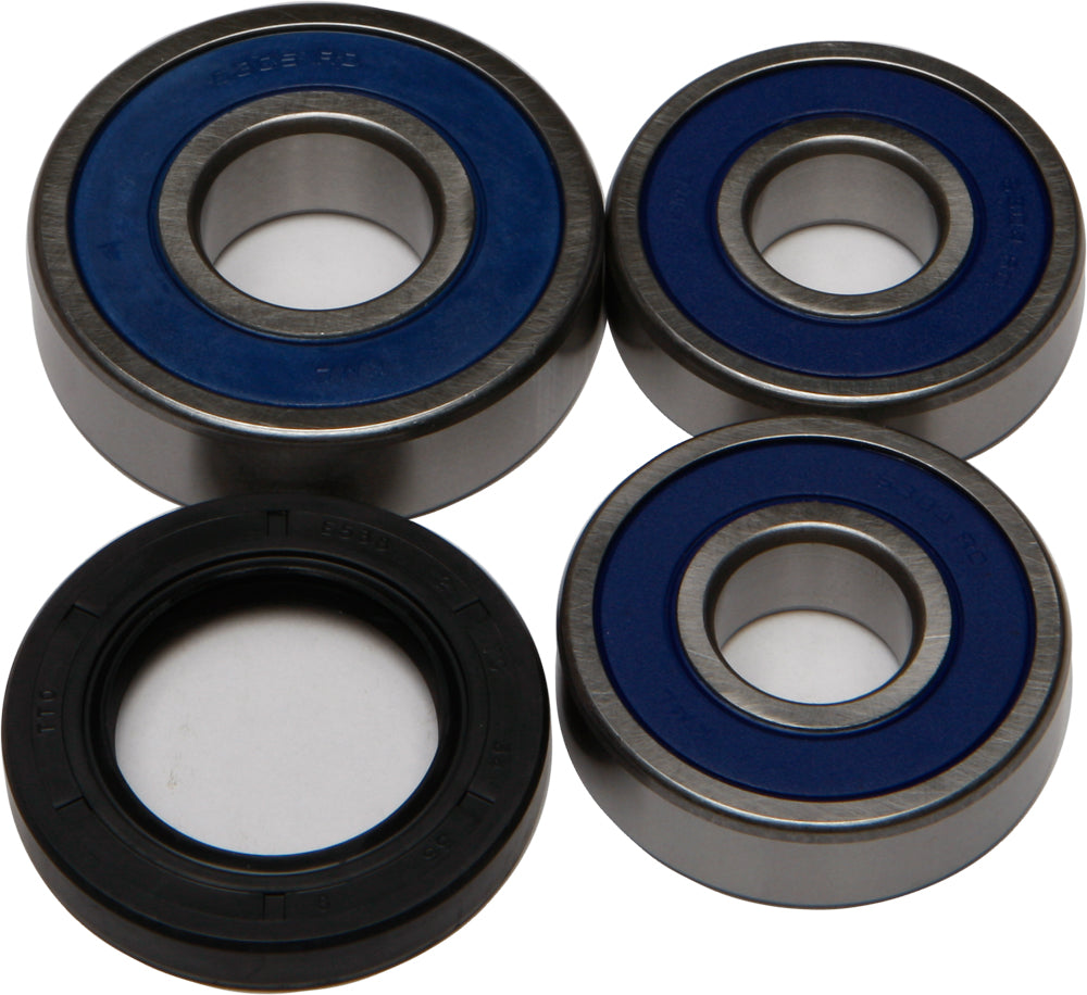 All Balls wheel bearing and seal kit for drive applications, featuring metal bearings and rubber seals in a compact package.