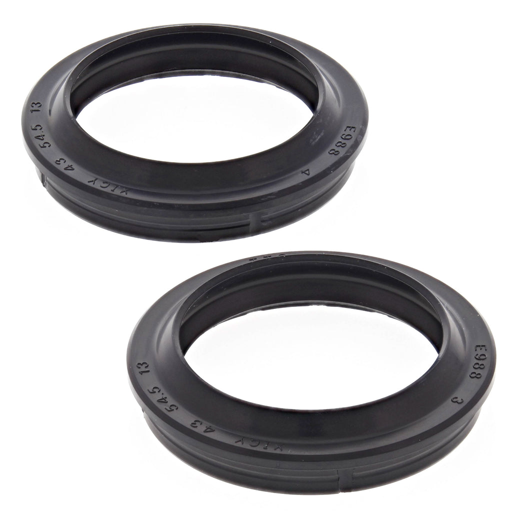 All Balls Fork Dust Seal Kit 22-57108 showing black rubber gaskets and seals for motorcycle fork maintenance.