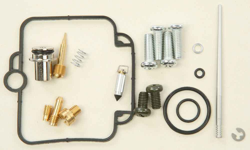 All Balls carburetor repair kit for intake and fuel system, model 226-1020, with various gaskets and components visible.