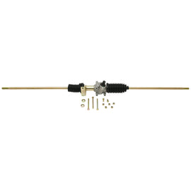 All Balls steering rack assembly for vehicles, showing the polished metal steering component with mounting points and protective boots.