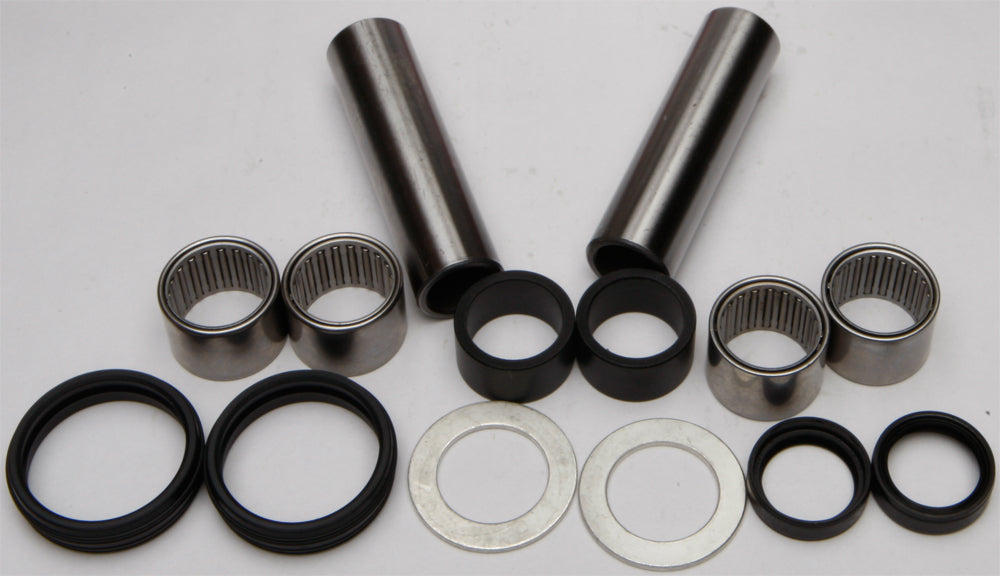 All Balls swingarm bearing kit 22-81114 for motorcycle suspension, showing detailed bearings and installation components.
