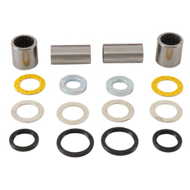 All Balls Swingarm Bearing Kit 22-81218 for motorcycle suspension, showing metal bearings and installation components.