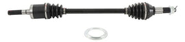All Balls 8 Ball Extreme Axle front view, showcasing durable motorcycle axle with detailed metal construction.