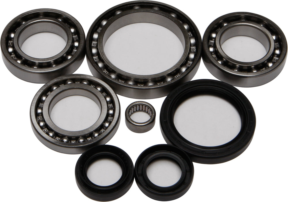 All Balls front differential bearing and seal kit with parts for vehicle repair, featuring bearings and seals in the image.