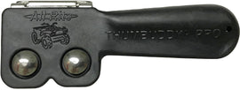 All Rite Products Thumbuddy Pro throttle extender for enhanced motorcycle handlebar control, shown on a motorcycle handlebar.