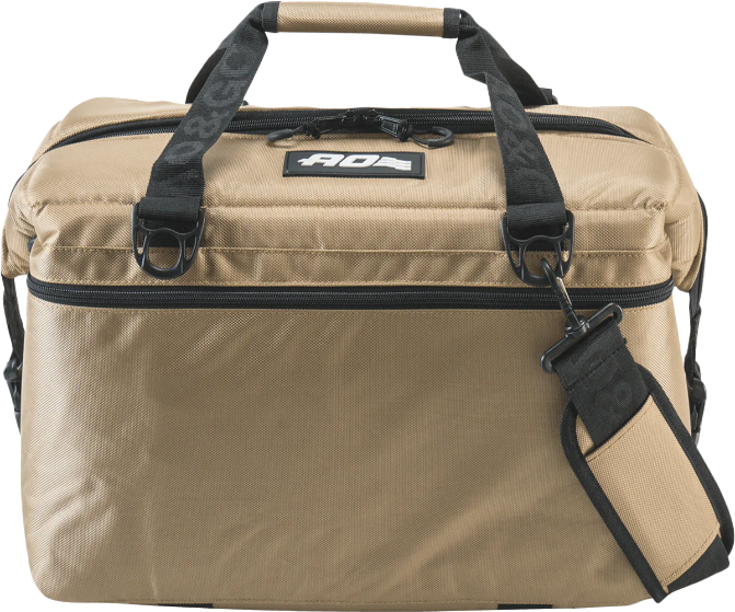 AO Coolers 12-pack ballistic tan accessories including protective gear and storage options for outdoor adventures.