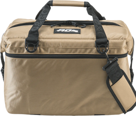 AO Coolers 24-pack Ballistic Tan accessories set, featuring durable, ballistic material with various useful accessories for coolers.