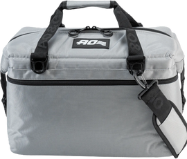 AO Coolers 24-pack ballistic silver cooler bags, featuring durable material and silver finish, designed for carrying beverages and food.