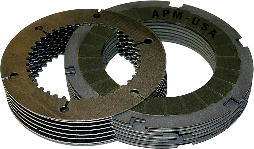 APM replacement clutch pack for models 827-07000 and 827-07013, showing clutch plates and components for automotive repair.