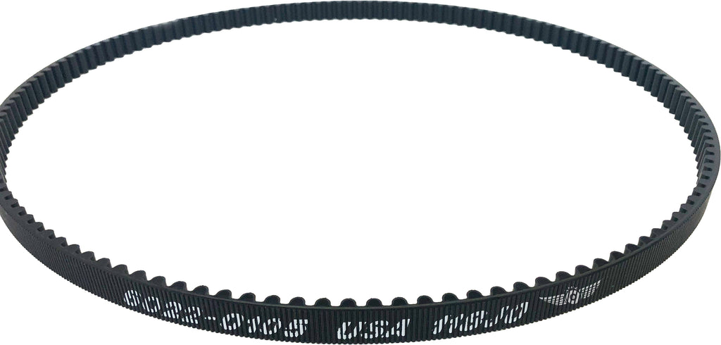 APM Carbon Rear Drive Belt 24mm 140t for cycling bike, showing the black drive belt with teeth and brand markings.