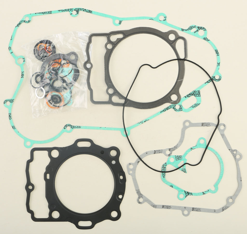 Athena complete gasket kit for KTM engines, includes various gaskets and seals, no valve cover gasket, designed for engine maintenance.