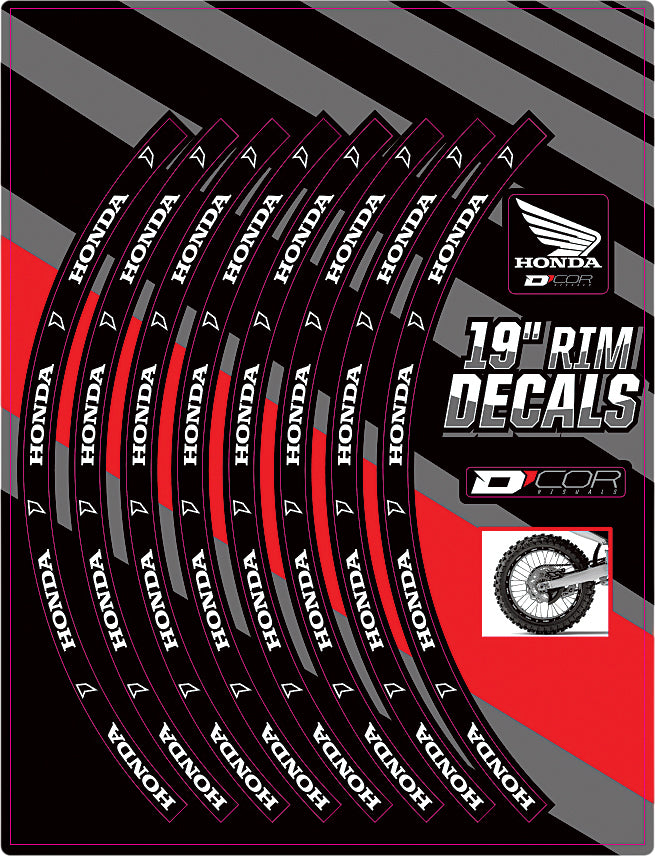 DCOR 19-inch Honda logo rear rim decal graphic, black and white design for vehicle customization.
