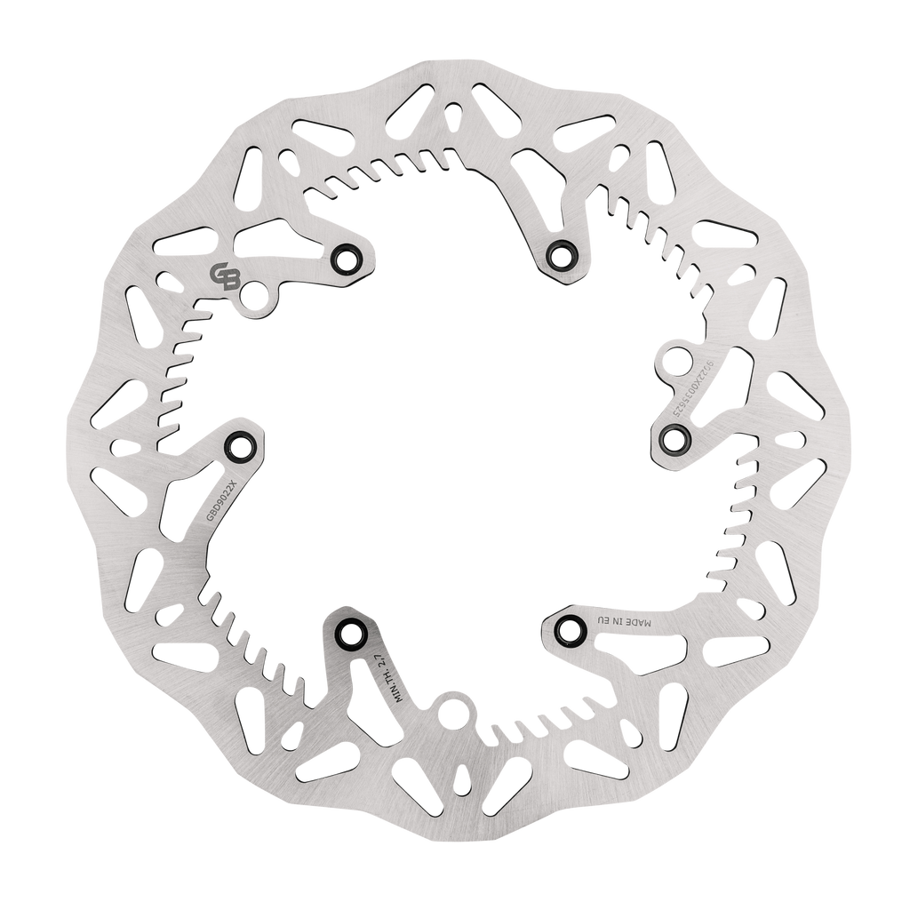 Front GBRAKES Wave Rotor brake disc with vented design and mounting holes, compatible with specific motorcycle models.