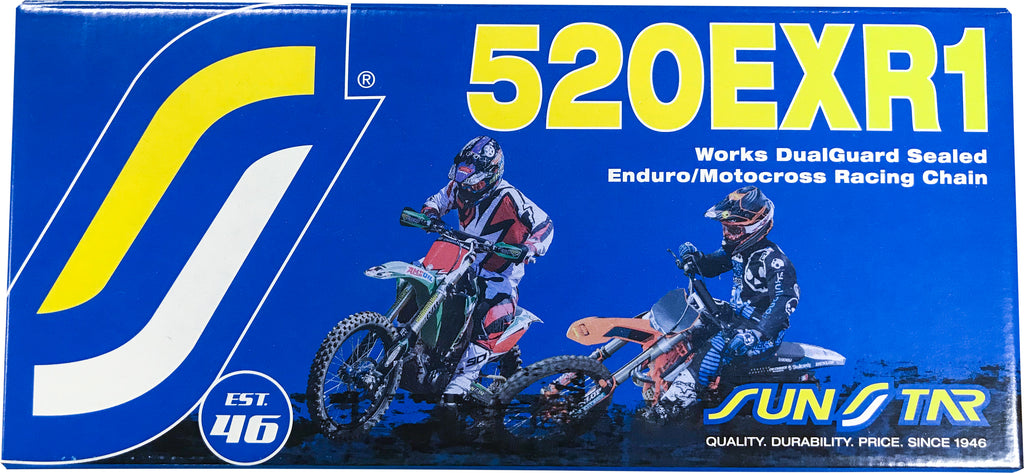 Sunstar Chain Exr1 Works sealed 520x120 gold chain with gold links, designed for bicycle or motorcycle use.