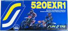 Load image into Gallery viewer, Sunstar Chain Exr1 Works sealed 520x120 gold chain with gold links, designed for bicycle or motorcycle use.