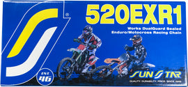 Sunstar Chain Exr1 Works sealed 520x120 gold chain with gold links, designed for bicycle or motorcycle use.