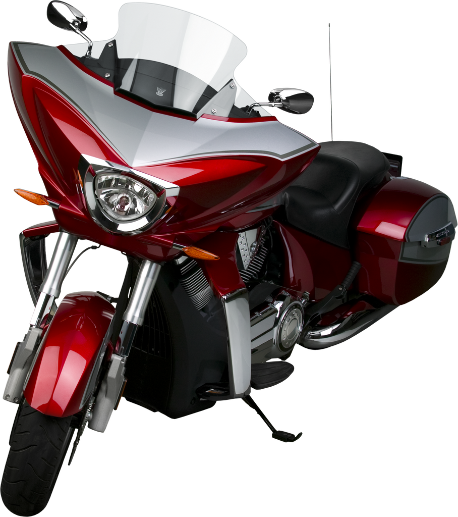 Clear National Cycle V-Stream 12.25-inch windshield for Victory motorcycles, showing the transparent, curved motorcycle windscreen.