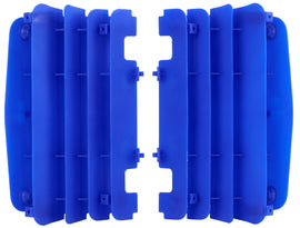 Blue Polisport Plastics radiator louvers for off-road vehicles, model 64-56506, shown on a vehicle radiator.