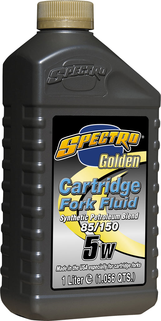 Spectro Golden Fork Oil 85/150 5W 1L container, industrial lubricant for forklifts, in a clear plastic bottle with label.