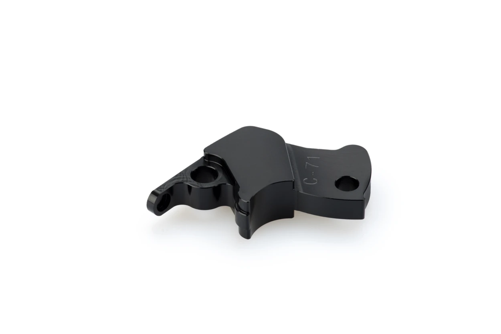 Black PUIG clutch lever adapter for motorcycle, featuring a sleek design and precise fitting for enhanced control and style.