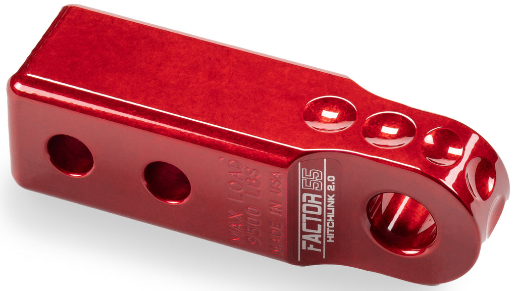 Factor 55 Hitchlink 2.0 Receiver in red, 2-inch size, showcasing the heavy-duty metal construction and secure locking mechanism.