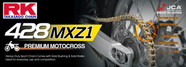 Excel Wheel Components Gb428mxz1 gold drive chain with 428 x 130 links, featuring durable metal links and gold coating.