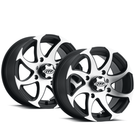 ITP Twister Mac RT 14x7 off-road wheel with 4/156 bolt pattern and 57-86602R model, shown in black with rugged design.