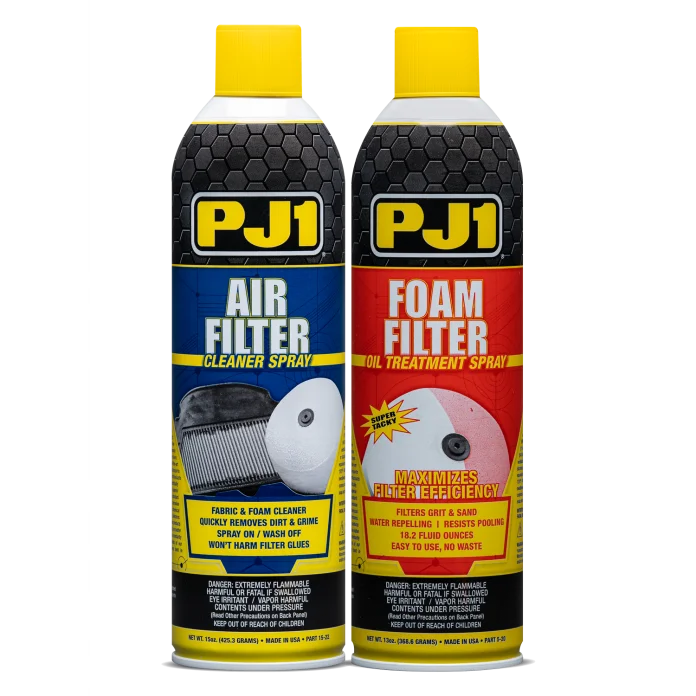 PJ1 Products Foam Filter Care Kit 57-1521 with cleaning chemicals and foam filter cleaning tools, designed for motorcycle and ATV filters.