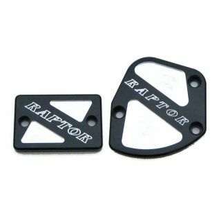 Black ModQuad throttle and brake cover set with logo, designed for Raptor models, shown on a body part.
