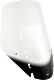 Clear PUIG touring windshield for motorcycle, showing the transparent windscreen with mounting brackets and aerodynamic design