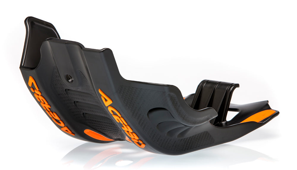Black Acerbis skid plate for motorcycle protection, featuring durable construction and brand logo detail.