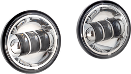 Letric Lighting Co 4.5-inch LED passing lights in chrome finish for vehicle illumination, shown in a close-up image.