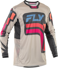 Fly Racing Lite Vice motocross jersey in light grey, pink, and coral, featuring breathable fabric and vibrant design.