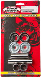 Pivot Works Swingarm Kit 52-0026 for motorcycle suspension, featuring metal components and bushings in a close-up view.