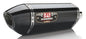 Yoshimura Street R-77 slip-on exhaust with stainless steel and carbon fiber components, shown on a motorcycle.