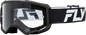Fly Racing youth Focus motocross goggles with black and white frame and clear lens, designed for young riders.