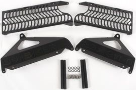 Black Unabiker Radiator Guard 668-5060, durable metal mesh protector for motorcycle radiators, shown in close-up view.