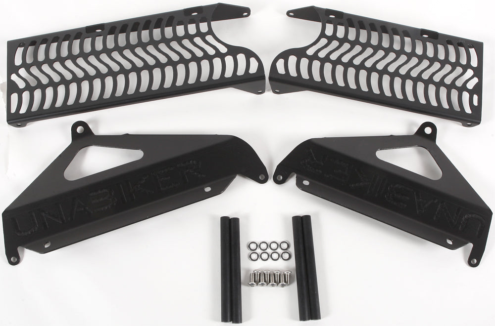 Black Unabiker radiator guard with protective mesh design for motorcycle cooling system, model 668-5060.