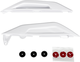 Acerbis white lower side panels for motorcycle body, featuring sleek design and durable plastic construction.