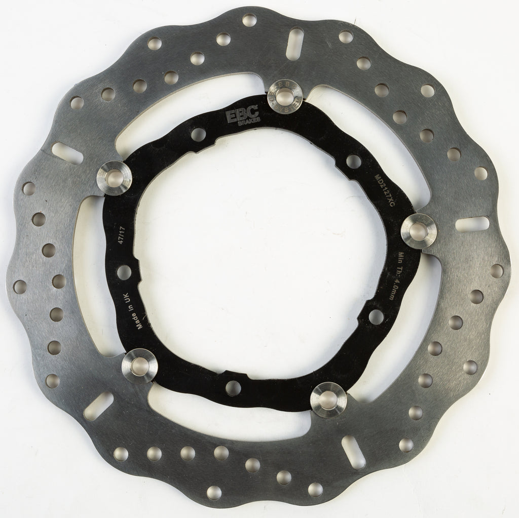 EBC Motorcycle Brakes Contour Street Rotor 155-2127XC showing the drilled and slotted brake rotor for street motorcycles