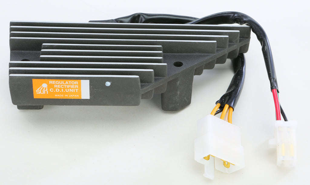 Ricks Motorsport Electric regulator and rectifier for motorcycle electrical systems, showing metal and electrical components.