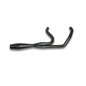 Sawicki Speed Shop M8 Softail shorty exhaust in black with sleek design, shown on a motorcycle.