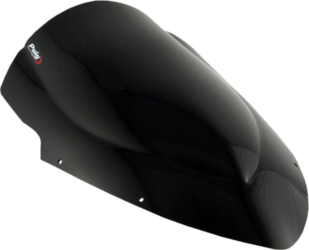 PUIG Racing Screen Black windshield for Kawasaki Ninja 650 motorcycle, providing aerodynamic wind protection.